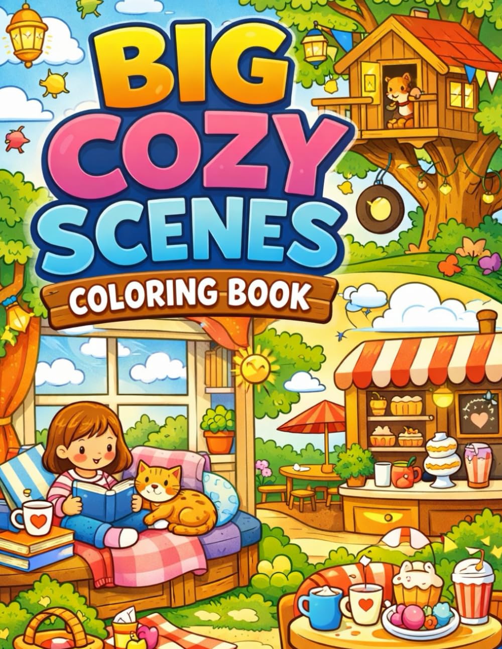 Big Cozy Scenes: A Big Coloring Book for Kids Ages 4–8 Featuring Cute Animals, Calm Scenes