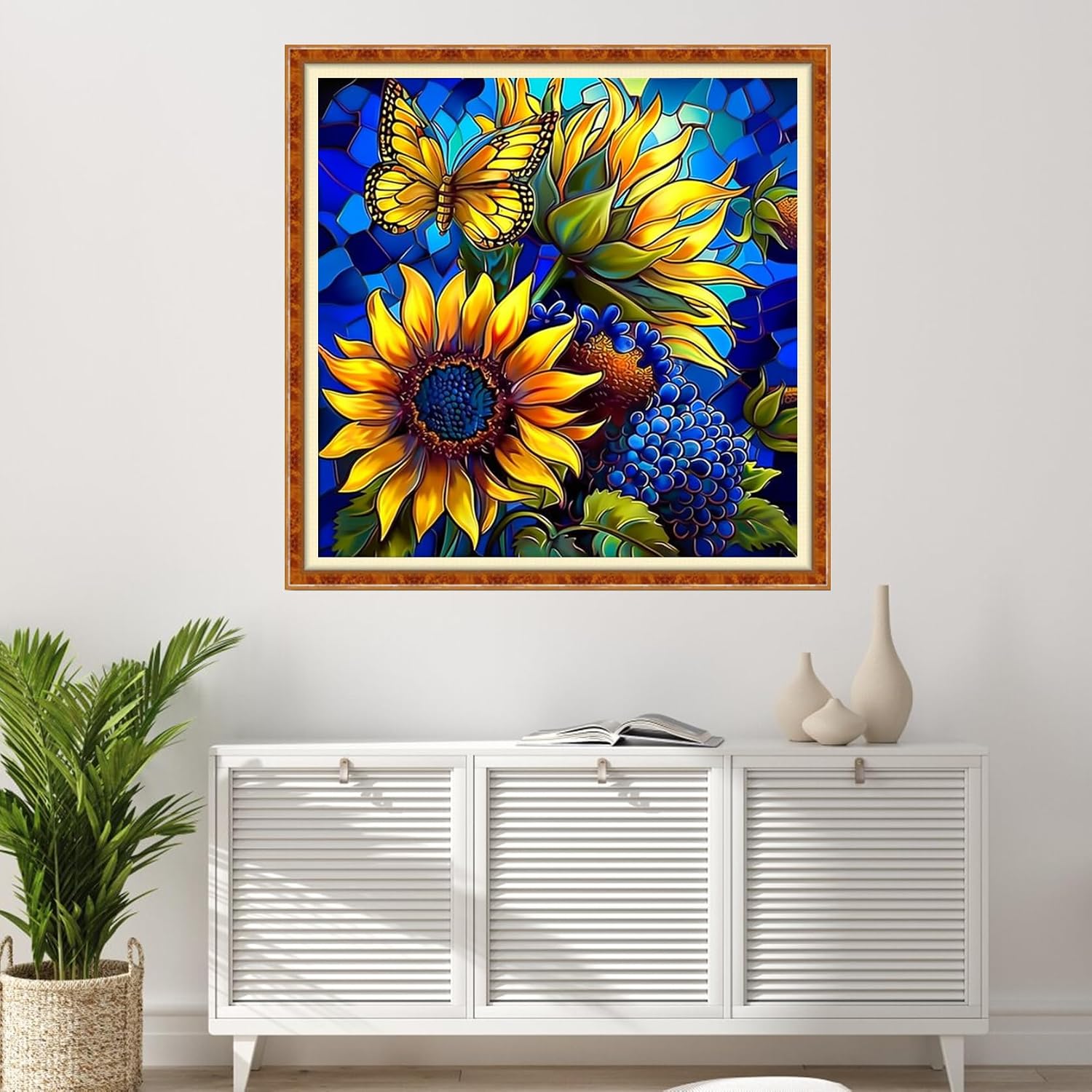Findvoor Stamped Cross Stitch Kits for Beginner Embroidery Kits for Beginners Adults DIY 11CT Cross Stitch Patterns Needlepoint Kits Crossstitching Kits-Sunflower Butterfly 18x18 inch