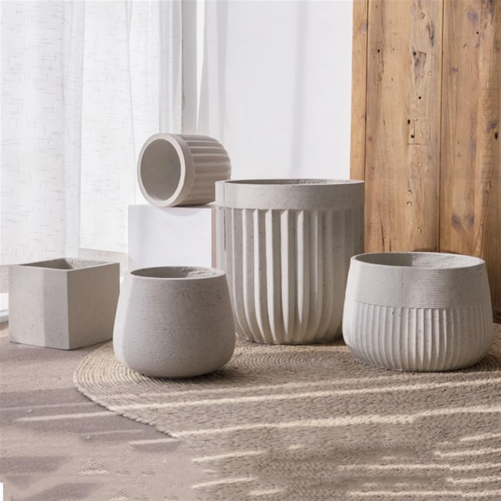 Doniczki na kwiaty Proste sadzarki cementowe okrągłe doniczki podłogowe kryty duże zielone rośliny kwiaty doniczki na rośliny salon balkon dekoracyjne Bonsai Doniczka (Size : M)