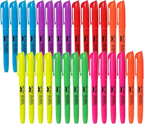 Mr. Pen - Rotuladores de colores surtidos, paquete de 28, punta biselada, 7 colores fluorescentes brillantes, secado rápido, sin olor y tinta no