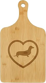Charcuterie Board With Handle Cheese Board Bamboo Cutting Board Gift Dachshund Heart (Standard 15.5” x 9”)
