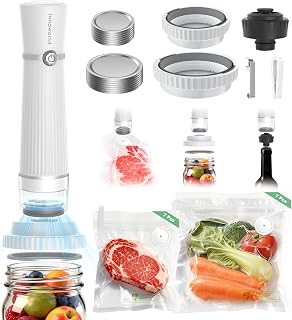 Innoworld 3-in-1 Handheld Vacuum Sealer for Food Bags, Mason Jars & Wine Bottles - Compact Saver with Reusable Bags & Lids