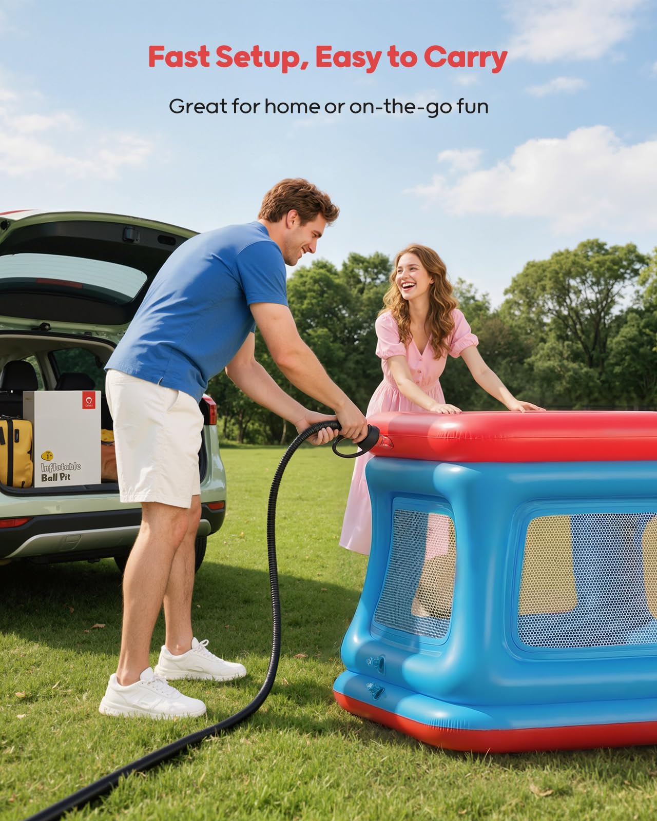 QPAU Piscina de bolas y trampolín 3 en 1 para niños pequeños, castillo hinchable con red de seguridad, juguete para exteriores para niños de 1 a 3 años, castillo hinchable para interiores, zona de
