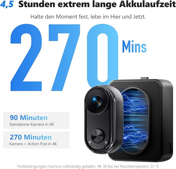 4K 30FPS Vlogging Camera, 64GB Hands-Free POV Camera, 98FT Waterproof Actioncamera with Case, Tiny Sport Cam 6-axis Stabilization, 150° Lightweight Thumb Bodycam 270min runtime, Mount Anywhere - 5