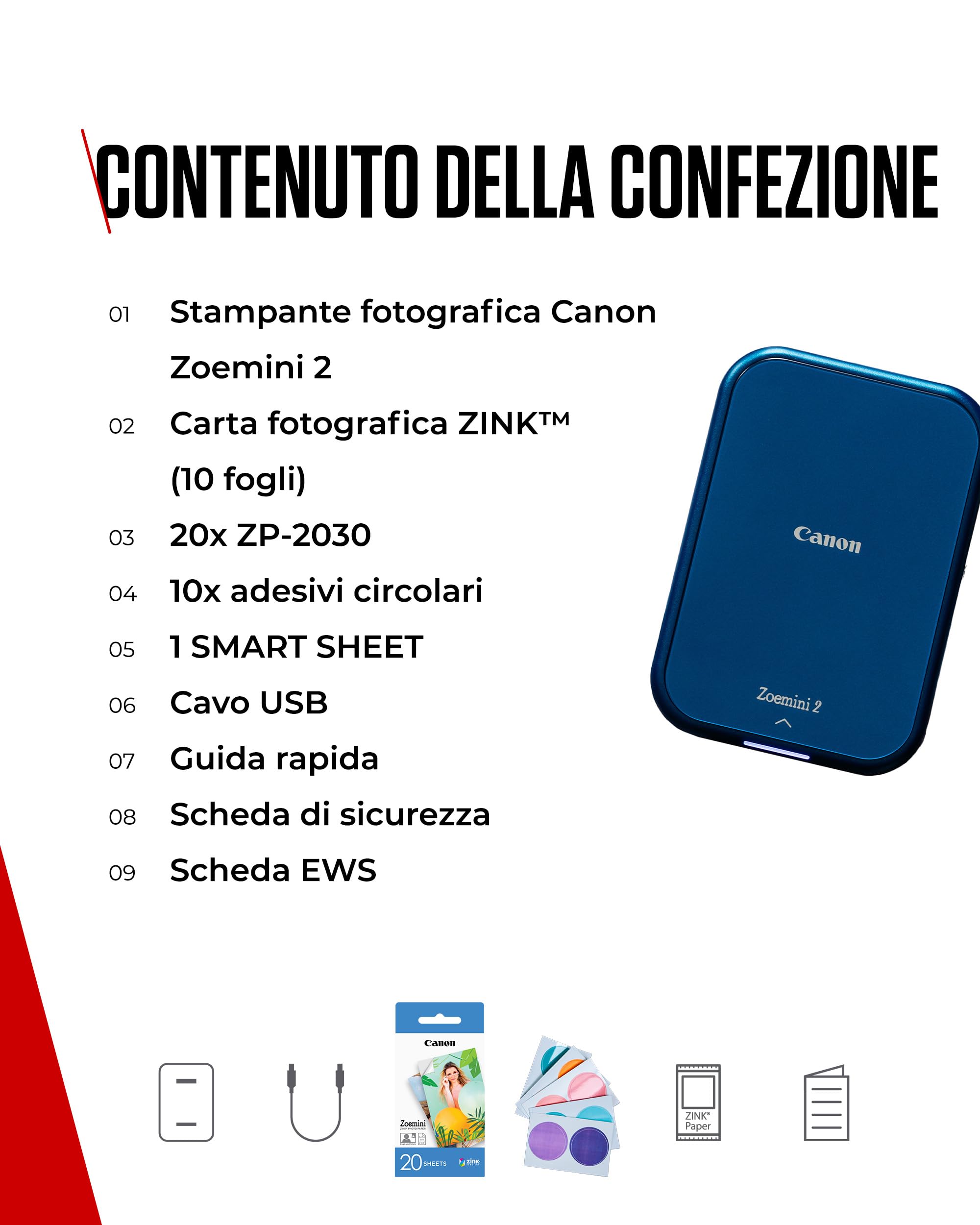 Canon Zoemini 2 Stampante Fotografica Portatile Compatta Bluetooth 5.0 Ricarica Rapida USB-C Blu Marino