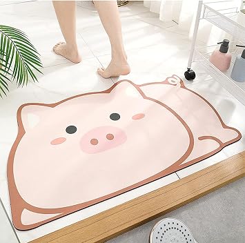 Absorbable Water Stone Mat - Diatomite Stone Bath Mat, Quick Dry Diatomaceous Earth Bath Shower Mat, Non-Slip Rubber Bathtub Floor MatPig,45 * 70cm