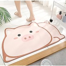 Absorbable Water Stone Mat - Diatomite Stone Bath Mat, Quick Dry Diatomaceous Earth Bath Shower Mat, Non-Slip Rubber Bathtub Floor MatPig,45 * 70cm