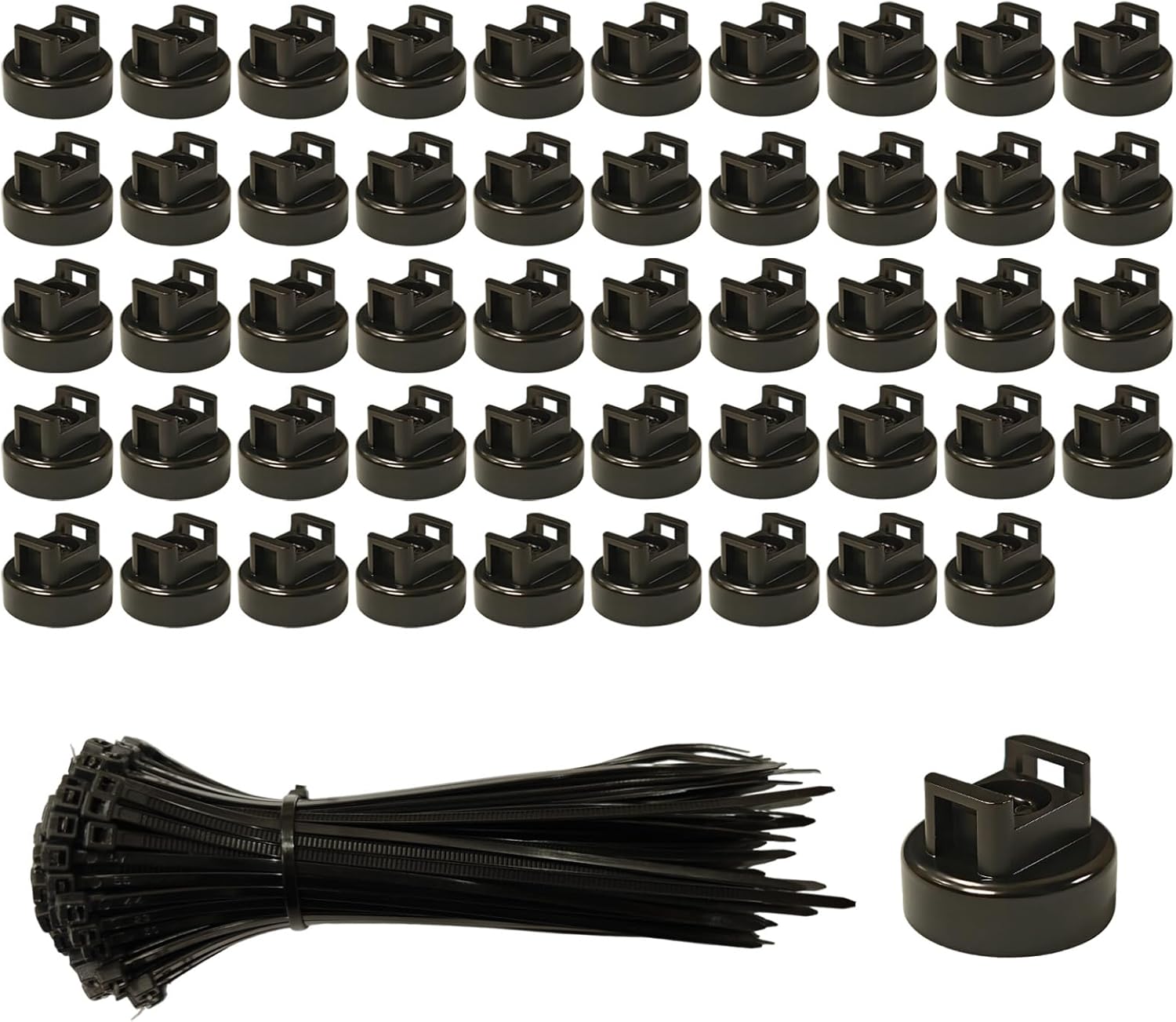 Magnetic Cable Zip Tie Mounts, 50 Pcs Magnets with 200 Pcs Cable Zip Ties, Multipurpose Cable Holder Magnets Magnetic Wire Management Bases with Heavy Duty Zip