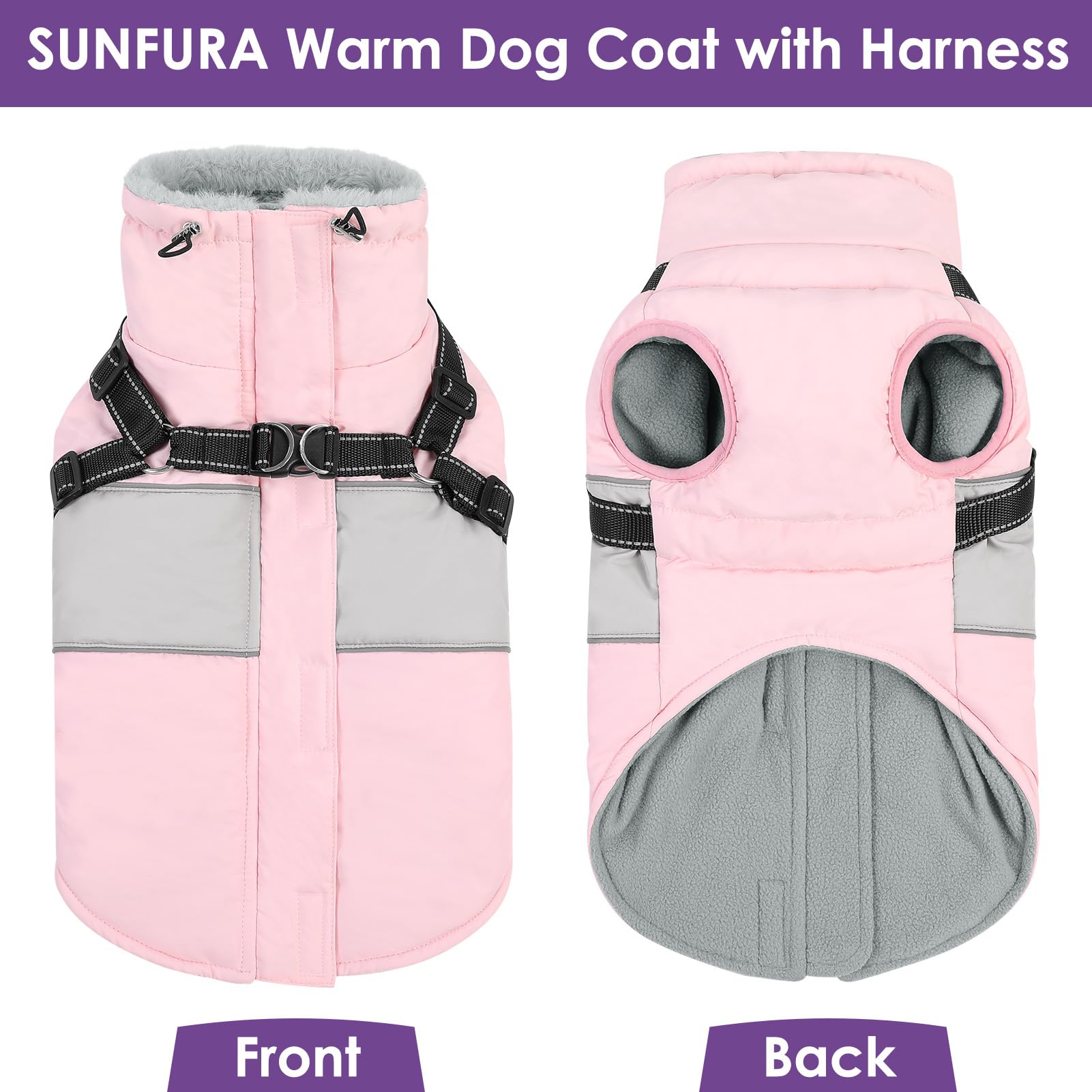 SUNFURA Cappotto per cani di piccola taglia con imbracatura integrata, calda giacca invernale per cani con cerniera sul retro, impermeabile per animali domestici, giacca da neve per animali domestici
