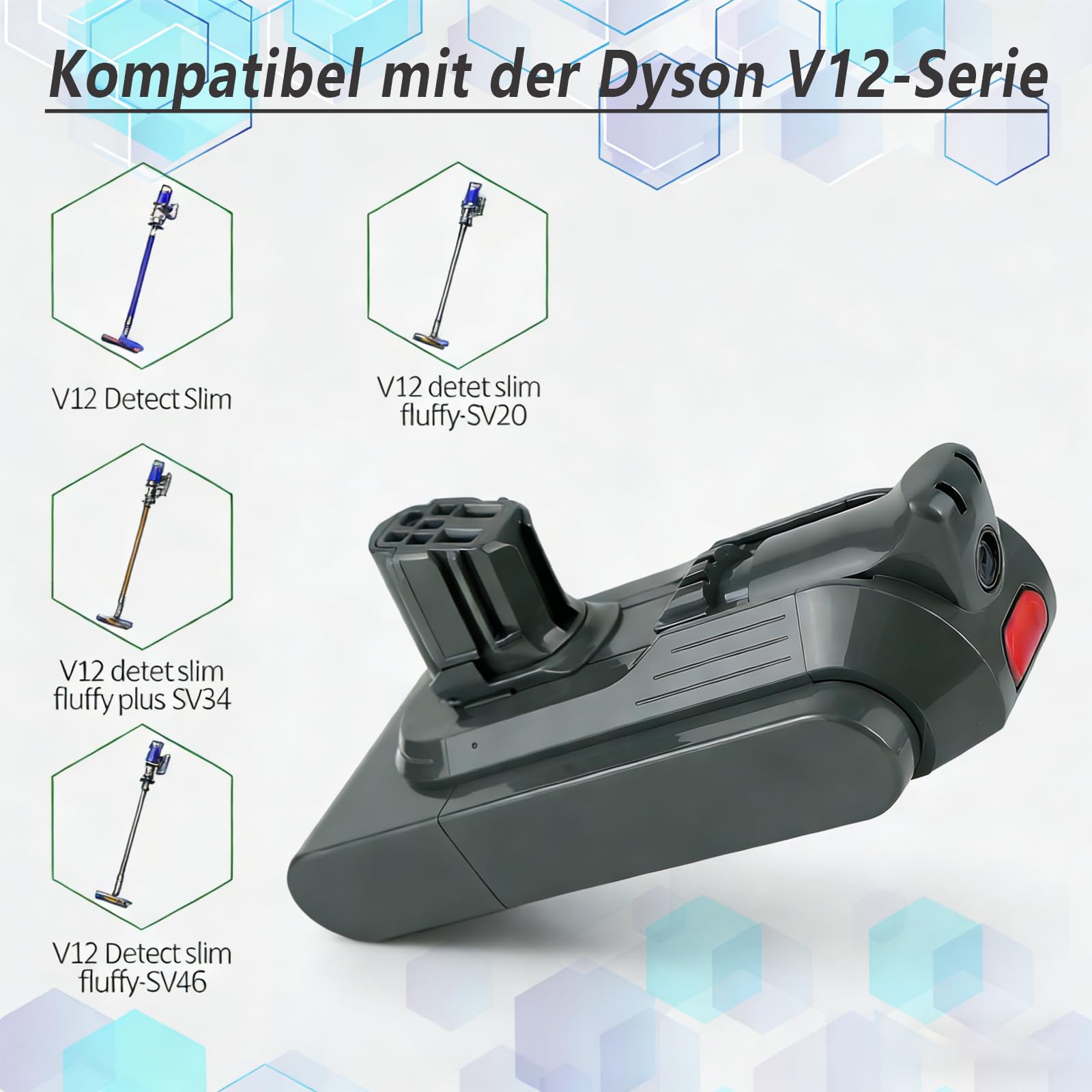 V12 SV20 SV46 SV34 Batería para Dyson, 25,2 V, 3900 mAh, V12, Detect Slim batería de repuesto Click-in, compatible con aspiradoras V12/SV20/SV46/SV34