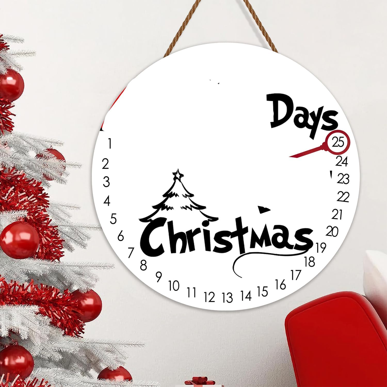 Christmas door Wreath, 12" Wooden 2025 Welcome Door Sign, Days Until Christmas Advent Calendar Rustic Decor, New Year Holiday Home Office Ornaments Indoor Outdoor-12inch