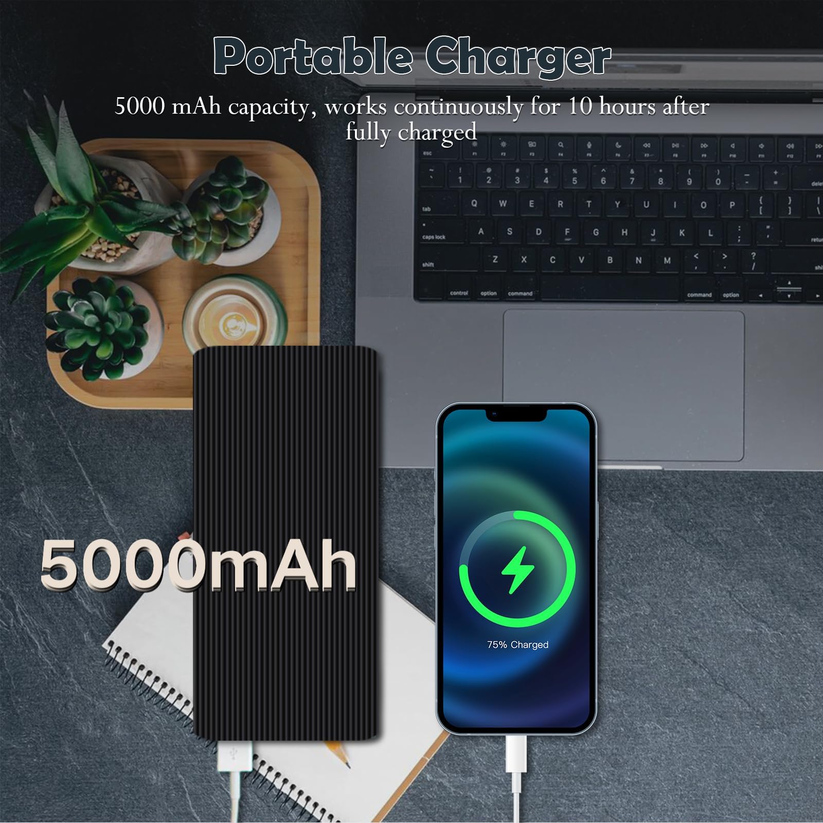 Cámara de banco de energía WiFi HD 1080P grabadora de video con detección de movimiento, grabación en bucle, visión remota, cámara pequeña de niñera de 5000 mAh, batería de seguridad interior