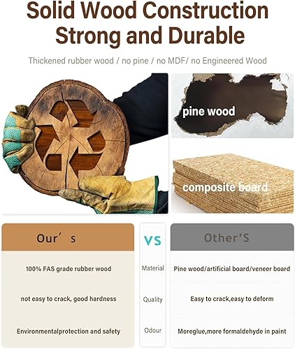 Miniatura 2 de KungFuWood - Escritorio de Tocador de Madera Maciza con Espejo y Luces, Altura Ajustable y 3 Modos de Iluminación, Tocador de Maquillaje con 3