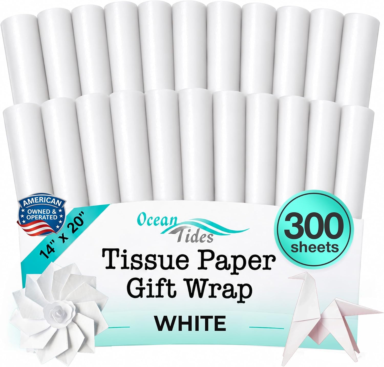 Tissue Paper for Gift Bags - 300 Sheets 14x20in Wrapping Paper, White