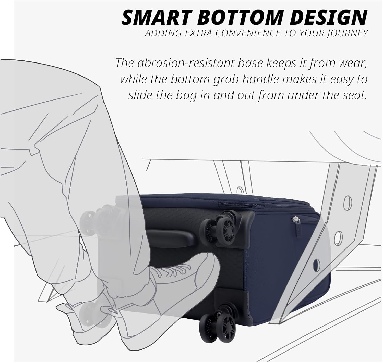 Verage Under Seat Luggage with Wheels, Softside Small Suitcase Spinner Carry On Luggage Bags for Airlines Airplanes Short Trip Men Women (Navy, 14.5-Inch Plus Underseat) - Image 8