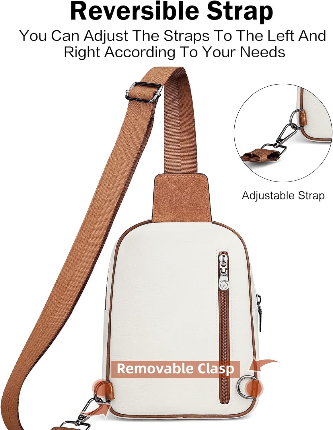 FADEON Women Sling Bags Designer Crossbody Bag, PU Leather Sling Purse Multi-Pocket Packs with Card Slot Beige Brown - Image 5