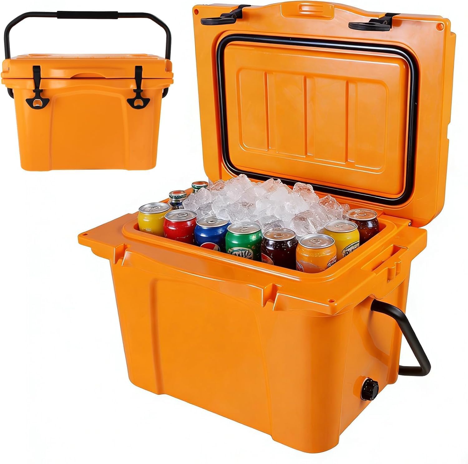 25 Quart Portable Hard Cooler, Insulated Ice Chest with Bottle Opener & Cup Holder, 5-Day Ice Retention, Suitable for Family Picnics and Short Trips