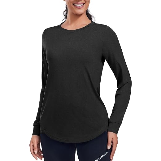 PINSPARK Long Sleeve Workout Tops for Women Crewneck Yoga Shirts Lightweight Athletic Gym Running Sport Casual T-Shirt