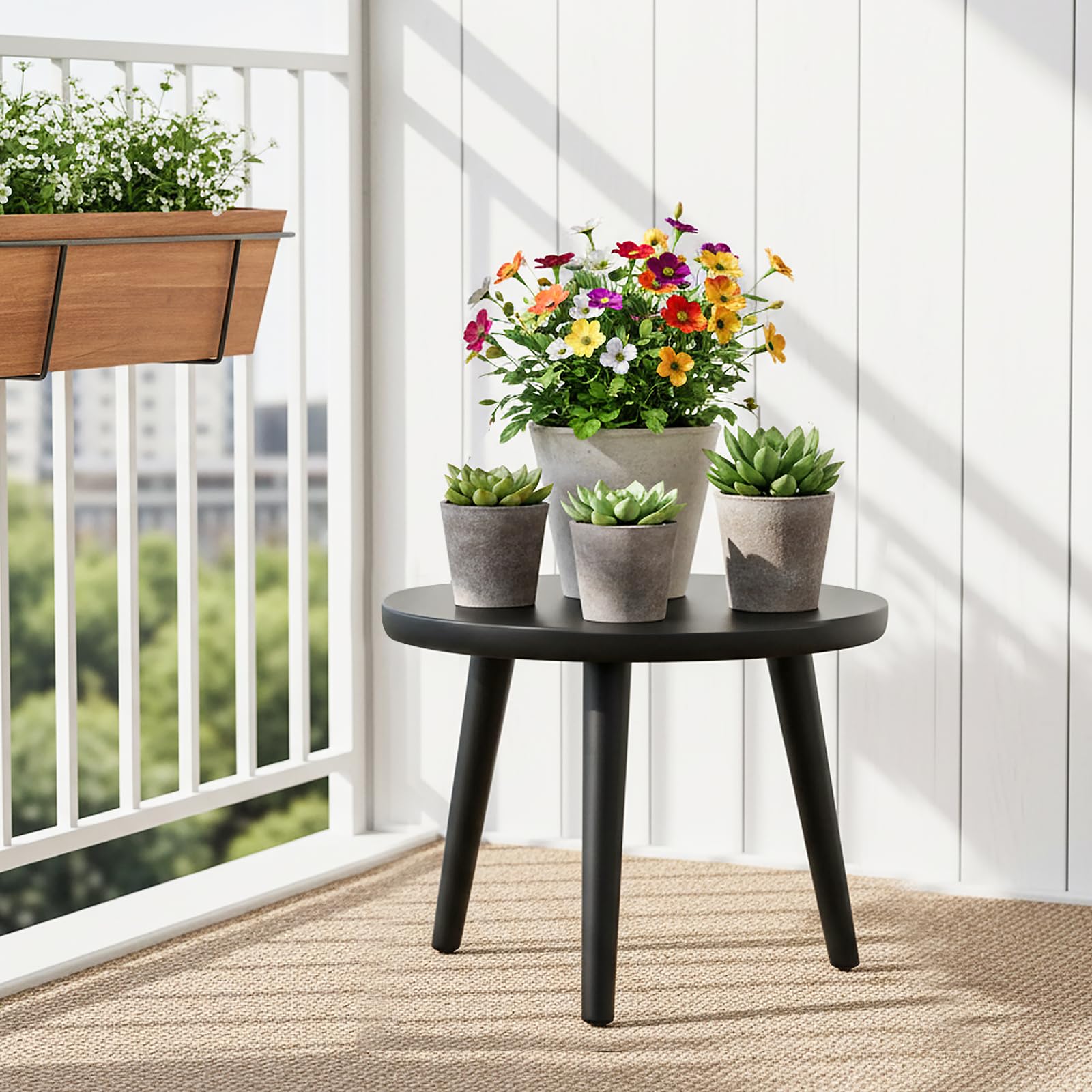 Pflanzenständer aus Holz, Schwarz Blumenständer Rund Belastung Blumenhocker mit 3 Füßen für Verschiedene Topfgrößen Pflanzenhocker Deko Hocker für Haus Garten Innen Außen 22x28cm