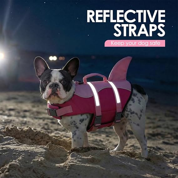 AOFITEE Dog Life Jacket Shark Dog Life Vest for Swimming Boating, L