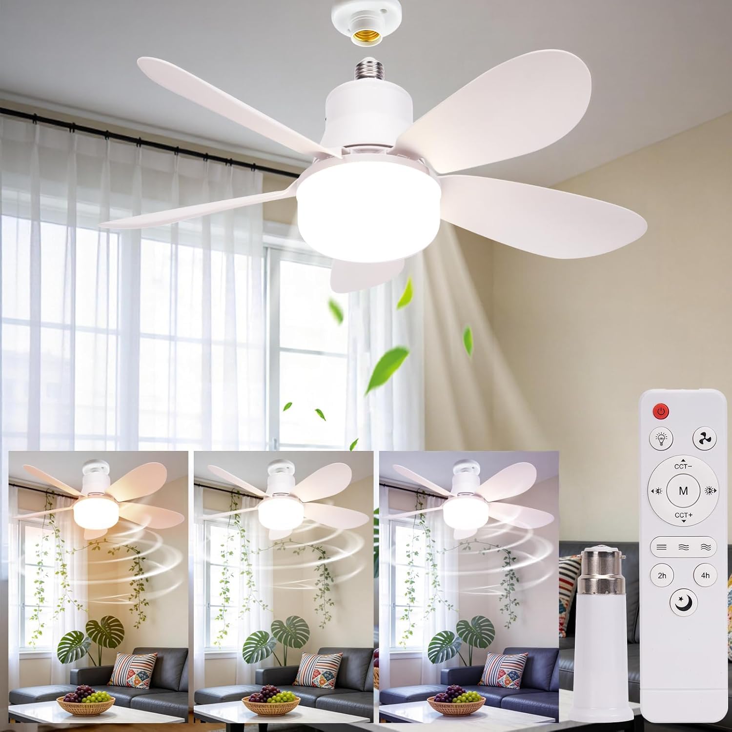 Ceiling Fans with Lights Remote & E27 Holder LED Ceiling Fan Light 2H/4H Timer Dimmable E27 Bulb Fixture Upgrade Your Comfort with Quiet 3 Speed Fan Lights For Bedroom (5 blade Flower Ceiling Fan)