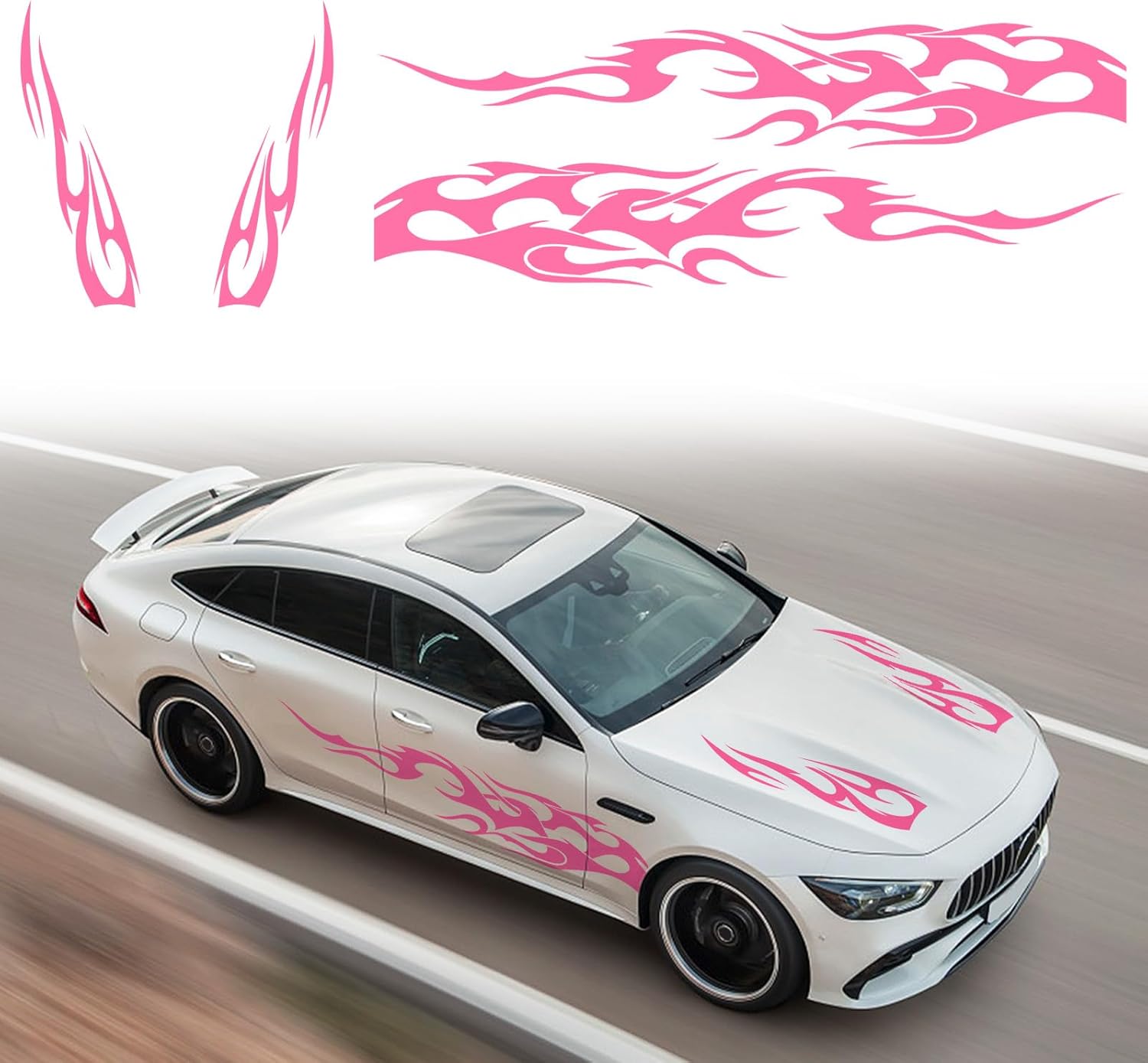 RUIANTE 4PCS Universal Racing Body Side Stripe Skirt Decals, Auto Hood & Sides Door Decoration Flame Pattern Graphics Vinyl Sticker for Cars, SUVs, Sedan (Red)