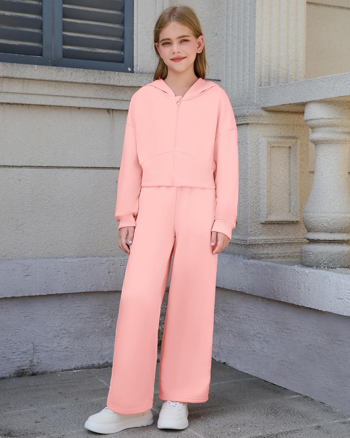 Girls 2 Piece Outfits Hoodie Zip Drop Shoulder Sweatshirt and Sweatpants Set with Pockets Sweatsuit Fall Clothes - Image 4