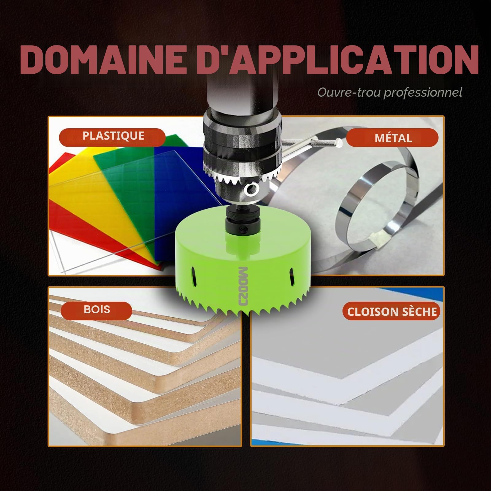 CSOOM Kit de scies cloches bimétalliques de qualité supérieure - 12 tailles (19 à 68 mm) - Profondeur de Coupe: 40 mm - Convient pour différents matériaux et applications