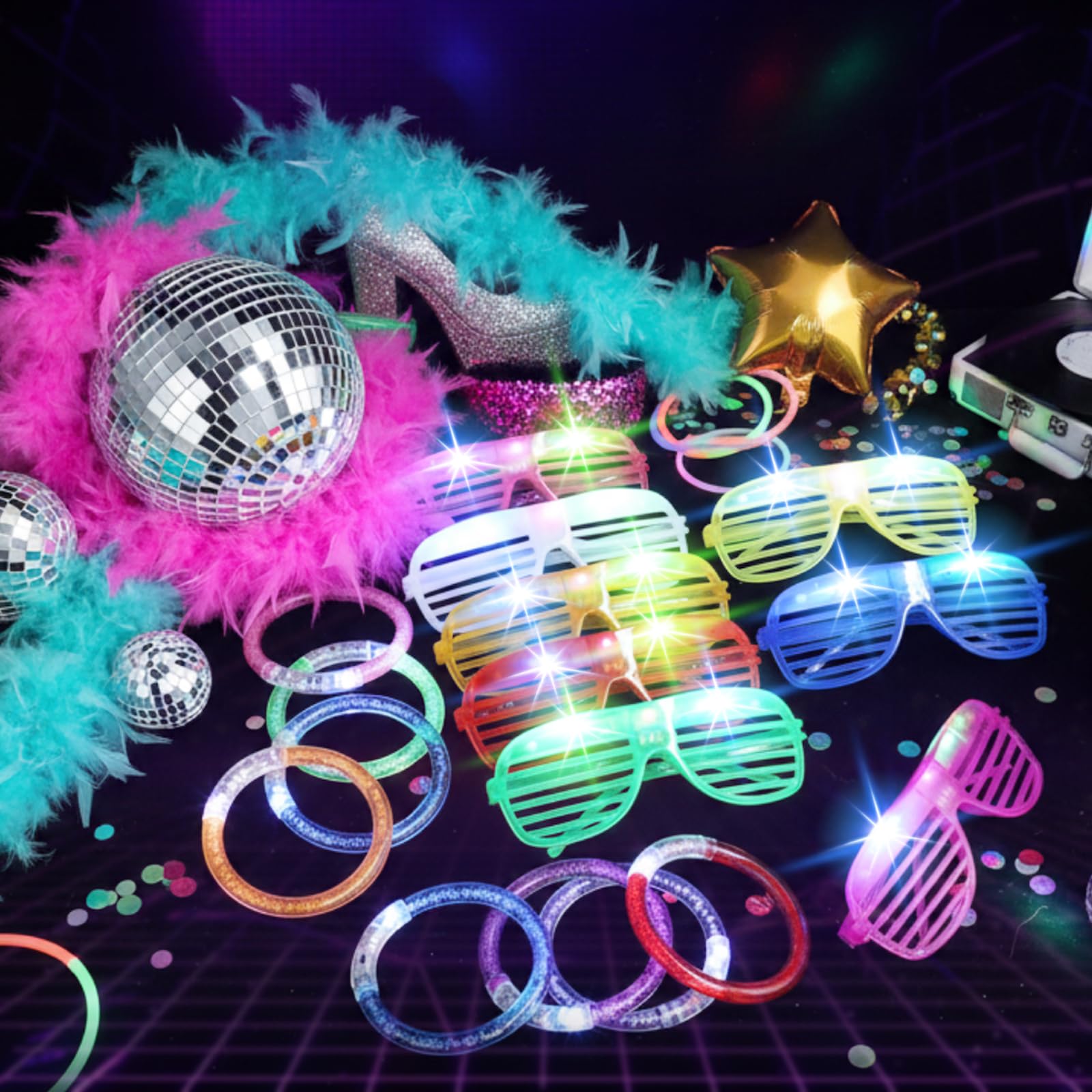 Honoson Suministros de fiesta que brillan en la oscuridad, gafas iluminadas, pulseras LED, regalo intermitente de neón para adultos
