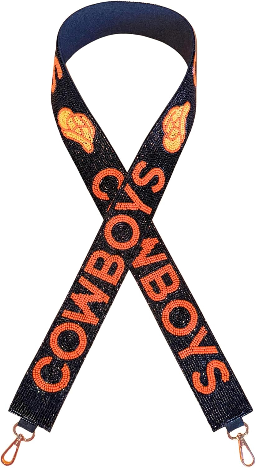 Lashicorn Oklahoma Beaded Purse Strap Game day Orange and Black 45” long for College Football Clear Bag Beads State Sports Purse Strap