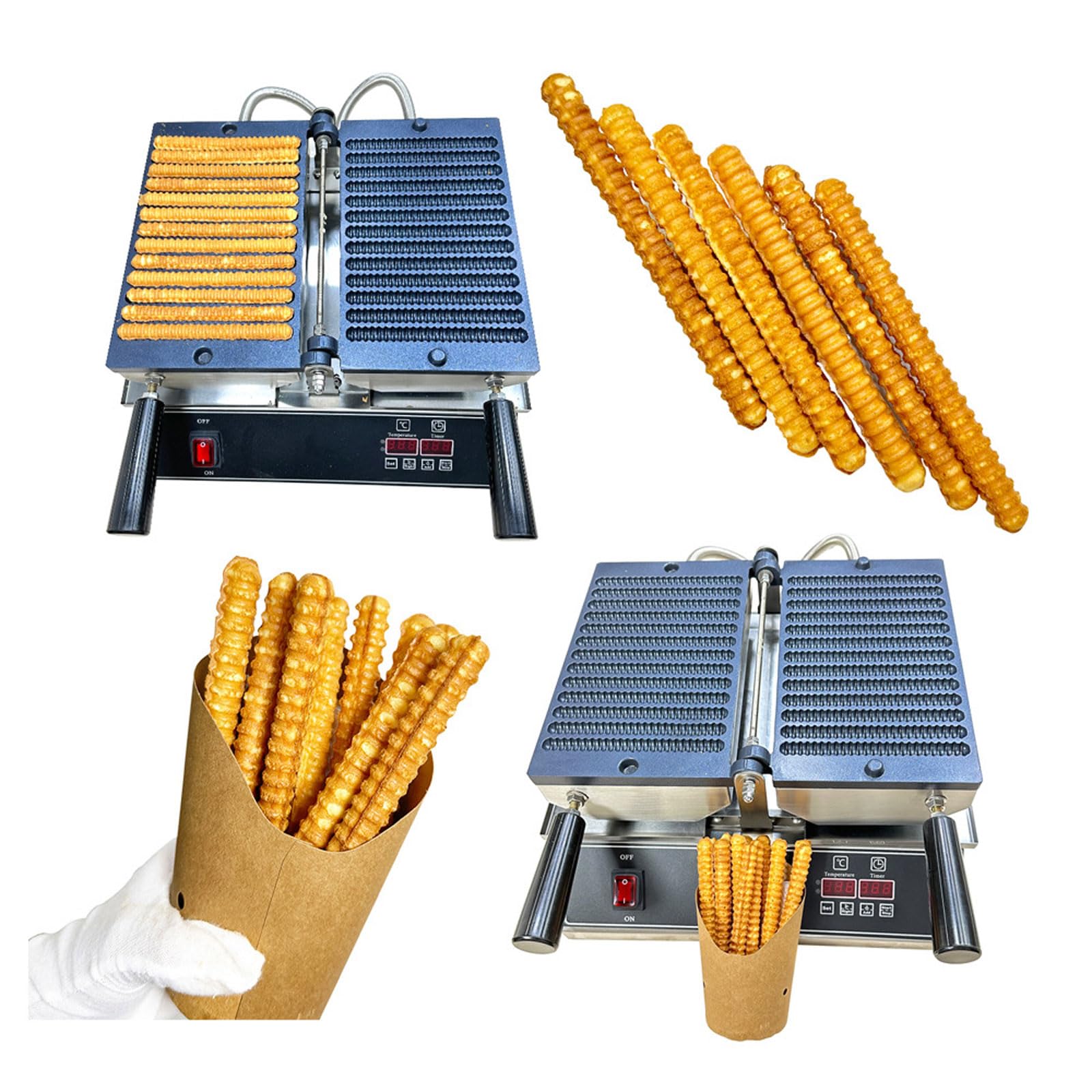 Gofrera De Palitos Profesional 13 Unidades, 1800w Eléctrica con Temperatura & Temporizador Digitales, Diseño Giratorio 180°, Placas Antiadherentes, Cuerpo Acero Inoxidable