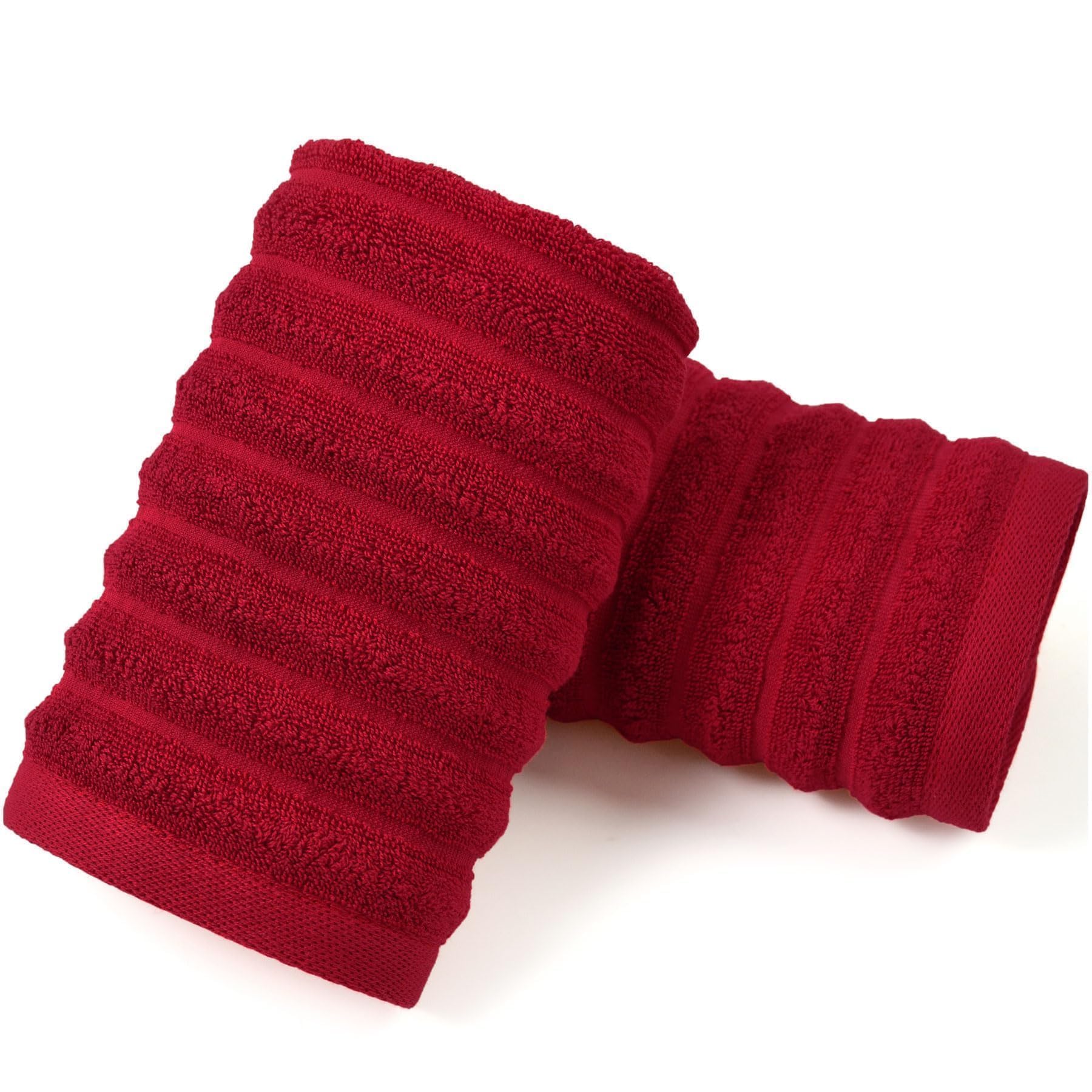 Jacquotha Red Hand Towels for Bathroom Ribbed - Set of 2 Decorative Cotton Textured Towels 13x29 Inches