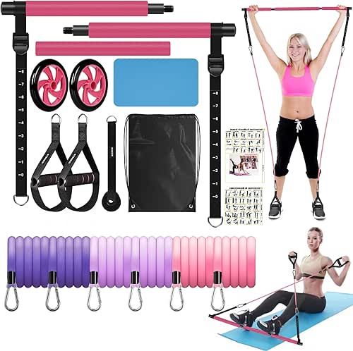 Pilates Bar Kit with Resistance Bands for Working Out, Pilates