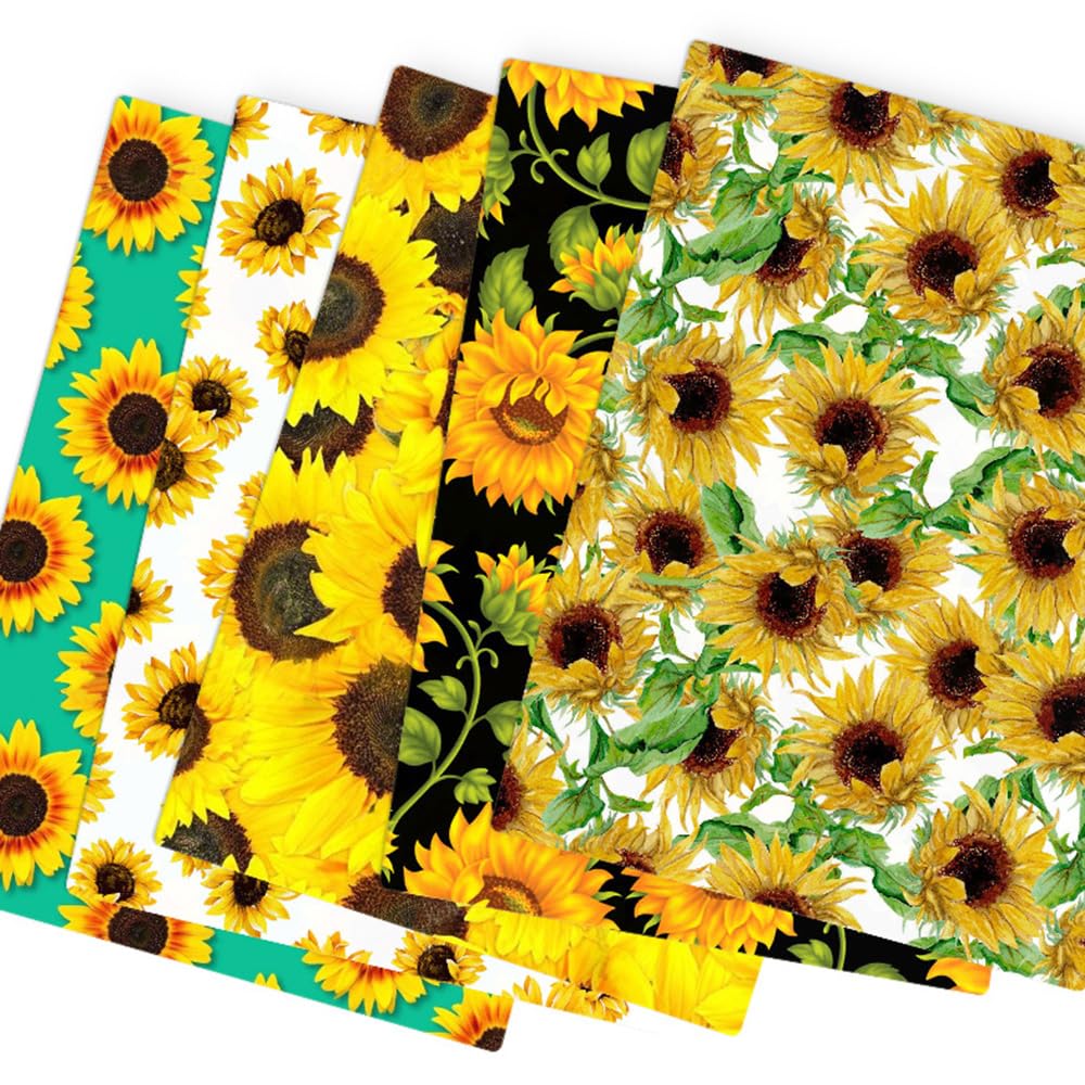 Tessuto di cotone con girasole, 10 pezzi, per il giorno del Ringraziamento, patchwork, motivo floreale, per cucito, tessuto autunnale, stampa quadrata, per fai da te (50 x 50 cm)