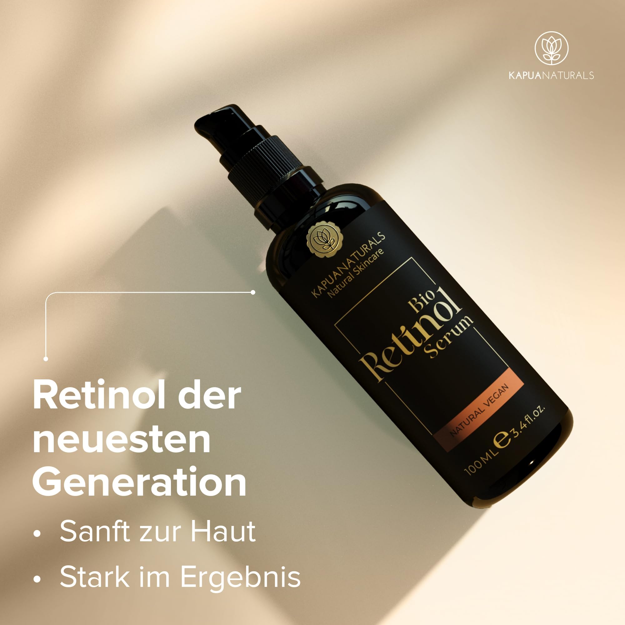 BIO Retinol Serum hochdosiert 100ml • Retinol 5-Fach-Komplex +Hyaluron +Vitamin C ✓ Vegan & BIO ✓ hochwirksam verkapseltes Retinol für strahlende & reine Haut ohne Pickel ✓ Anti Aging Made in Germany