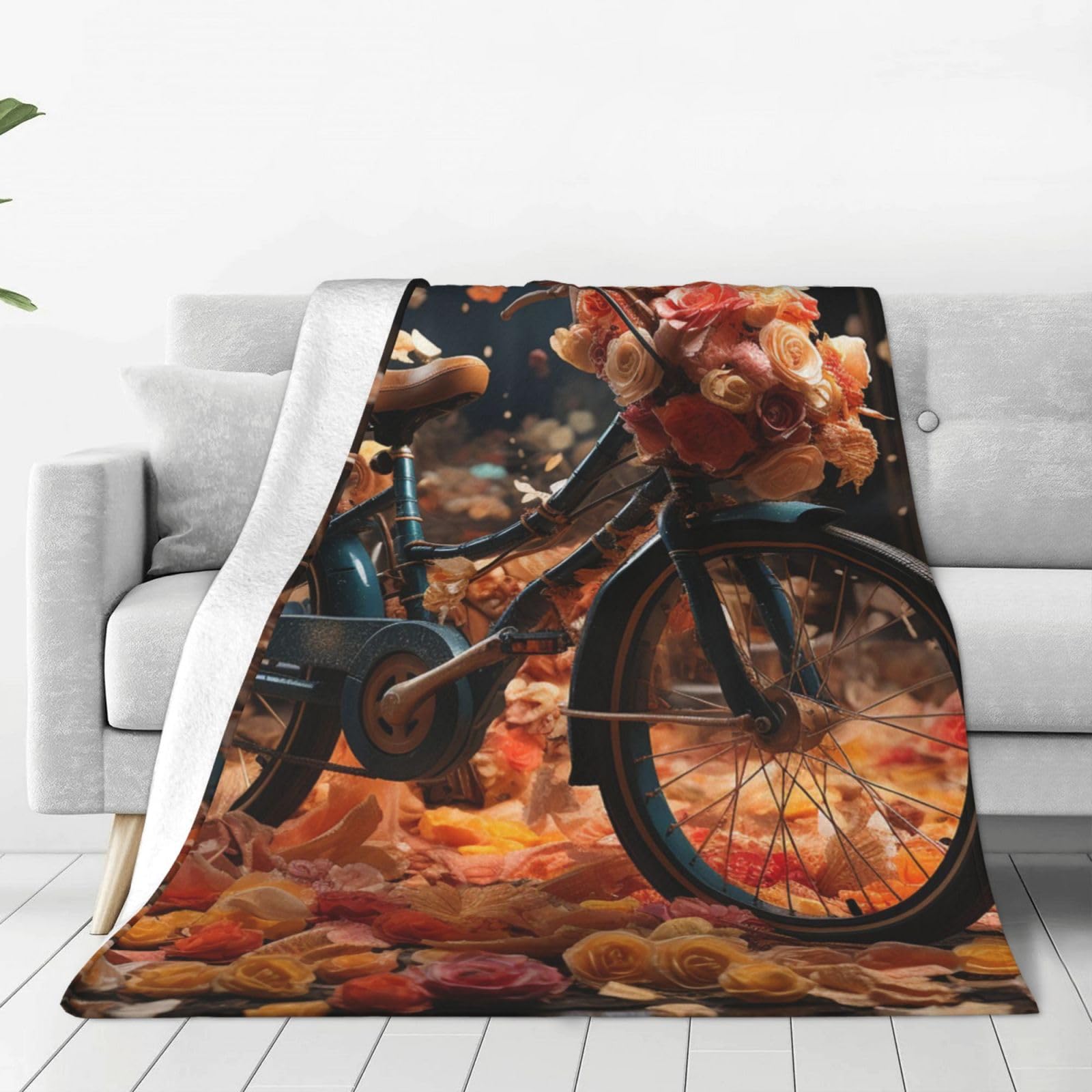 Throw Blanket for Couch Thick Soft Fleece Blankets Warm Cozy Air Conditioning Quilt All Seasons Flower bicycle Blanket Lightweight Flannel Fuzzy Blankets for Bed Couch Living Room Sofa 40"x30"