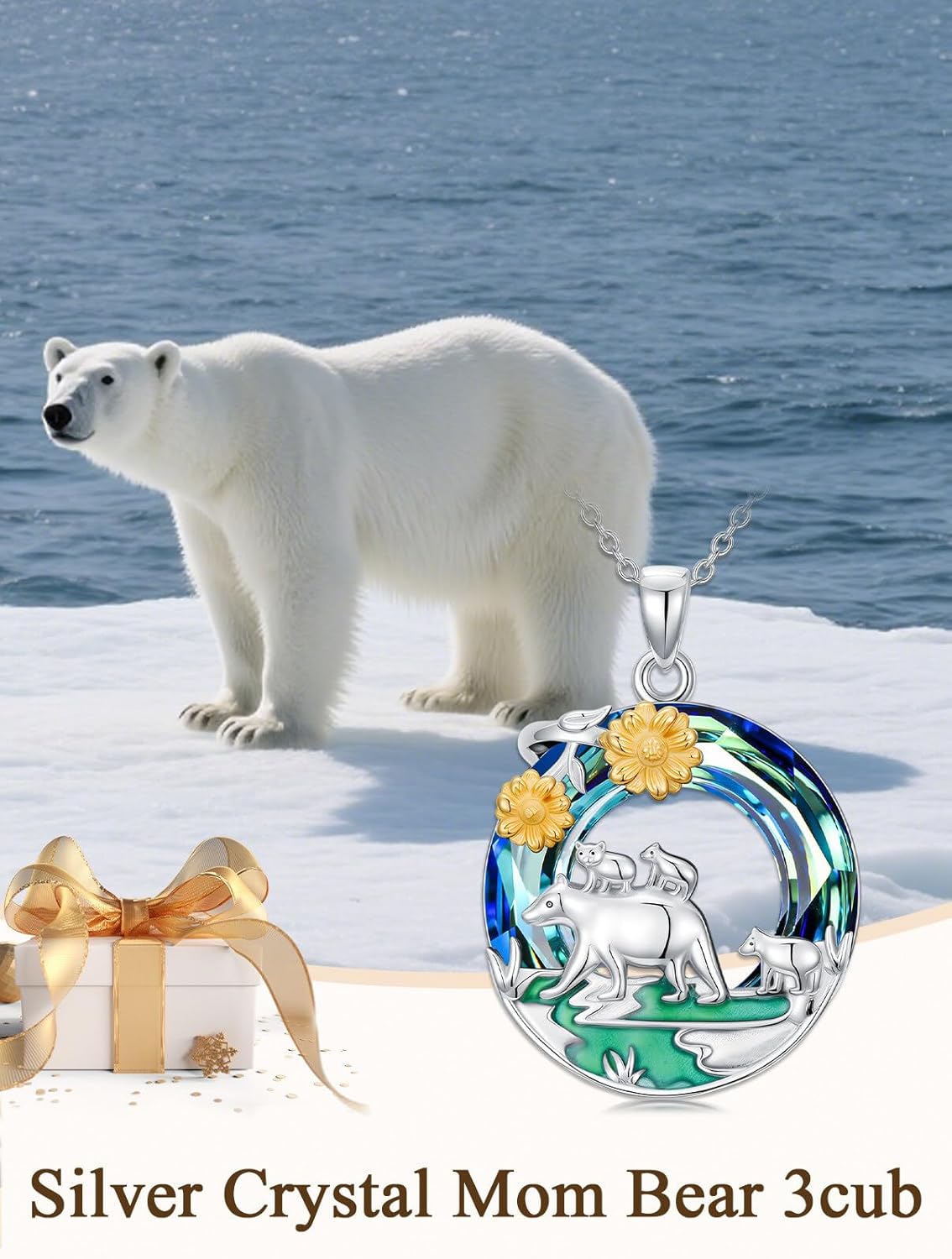 TOUPOP Sterling Silver Mama Bear 2-4 Cubs Family Jewelry for Women with Sunflower Gifts for Mother Daughter Birthday Mothers Day Gifts, 18+2 Chain - Image 2