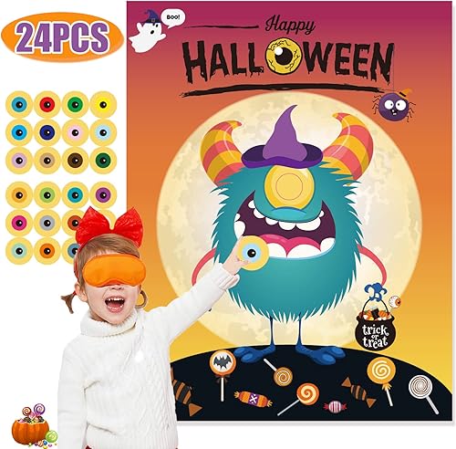 Funnlot Juegos de fiesta de Halloween para niños: pon el ojo en el monstruo y actividades de Pin The Tail