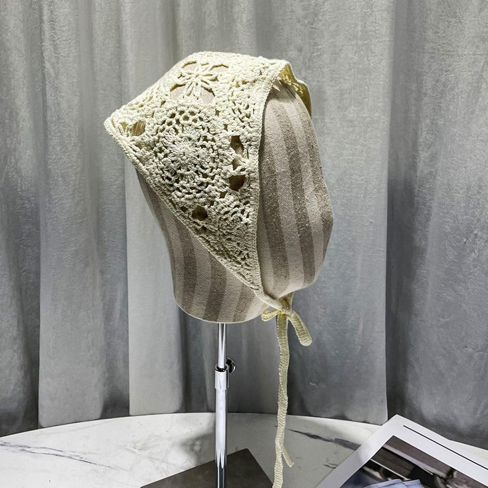 2 Pcs Lace Flower Triangle Scarf Headband Vintage Knitted Flower Design,Adjustable One Size,Soft Cloth Material for Women - Image 4