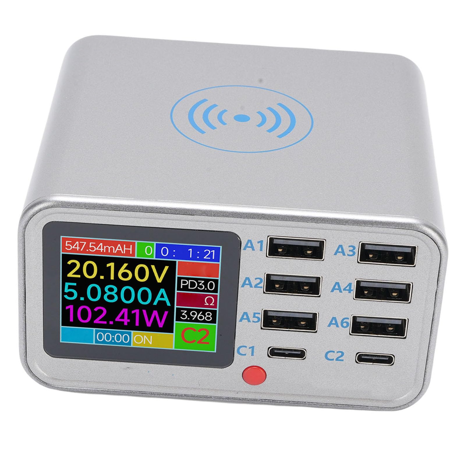 Fabater Estación de Carga Rápida USB de 8 Puertos de 100 W con Carga Inalámbrica para Teléfonos Inteligentes y Tabletas en la Oficina en Casa (Enchufe de la UE)