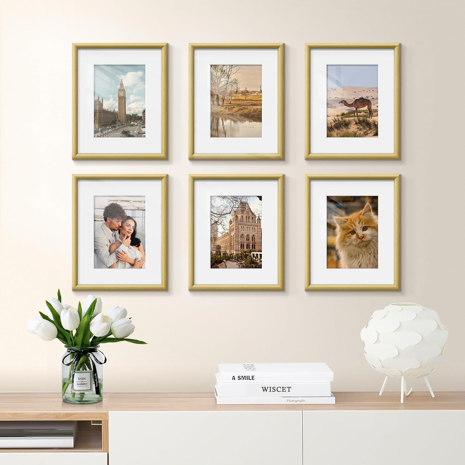 Wiscet 8x10 Picture Frame Set of 6, Display Pictures 5x7 with Mat or 8 x 10 Without Mat, Photo Frame for Wall Mounting or Tabletop Display, Natural - Image 2