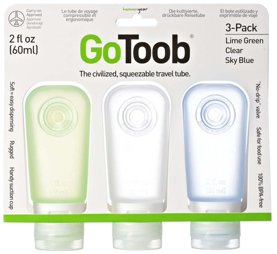 humangear GoToob Refillable Silicone Travel Size Bottles with Locking Cap for Women, 3pks