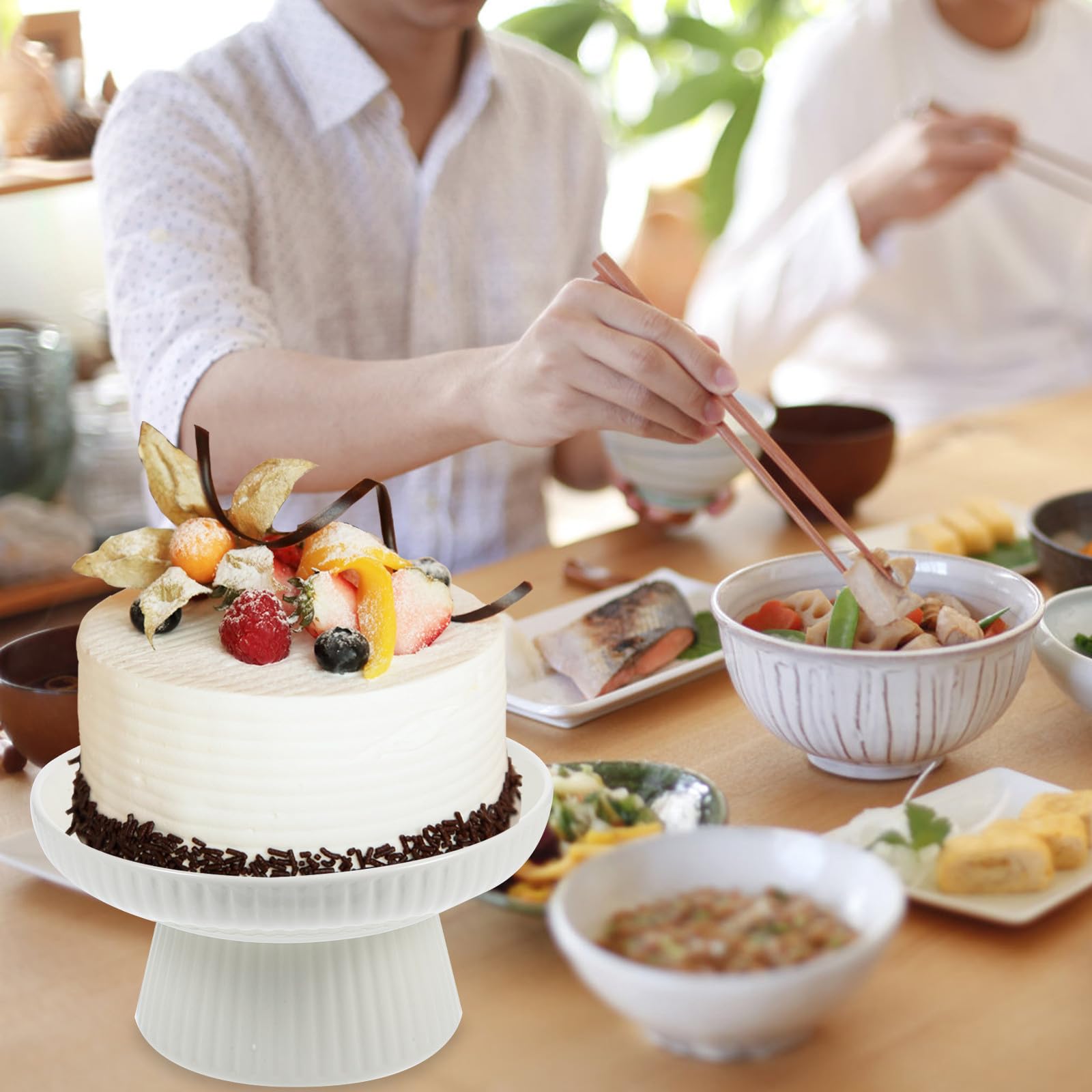 Soporte para Pastel de Mesa, Plato de Postre Alto de Porcelana