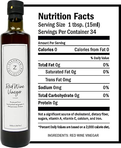 Miniatura 2 de Zakarian: Vinagre de vino tinto - Hecho de uvas rojas griegas orgánicas - 16.9 fl oz - Sabor intenso y refinado - rico en antioxidantes - Mejor