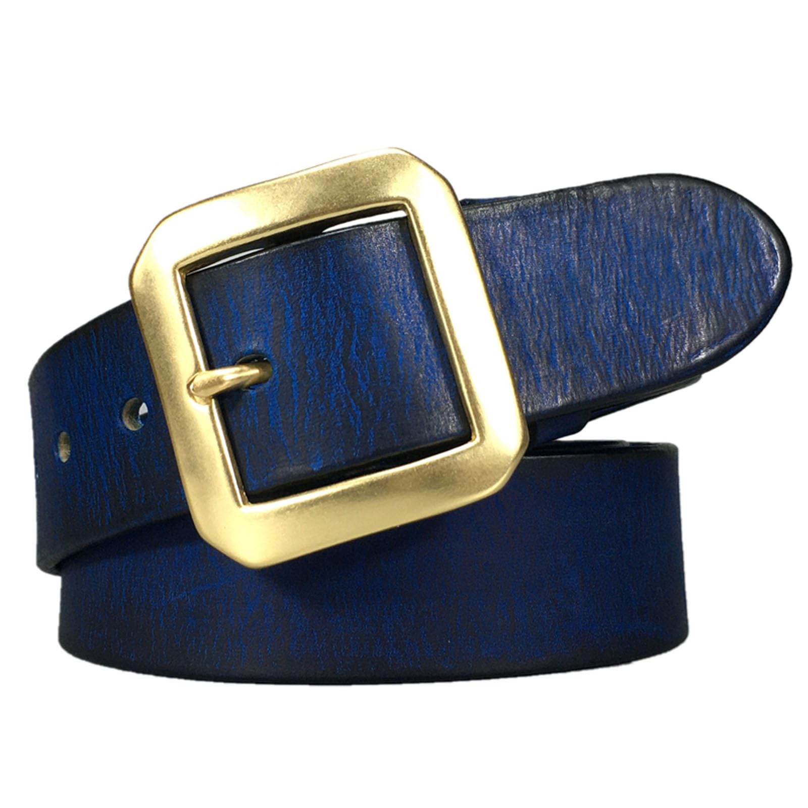 Cinturon Mujer Azul, Cinturón Ancho Ajustable de Cuero Genuino Vintage para Vaquero Casual Con Hebilla de Metal de Latón, 3.8CM