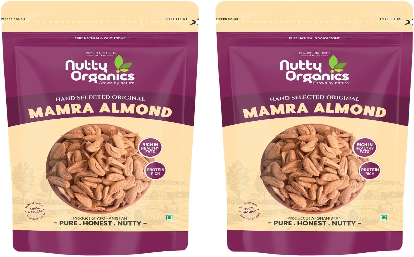 Nutty Organics Almonds Mamra - 1KG (500 GM*2) (Grade A ++ Nuts, Premium, Rich In Oil) Richest Natural Source of Vitamins, Magnesium & Protien | Special Mamra Badam Giri