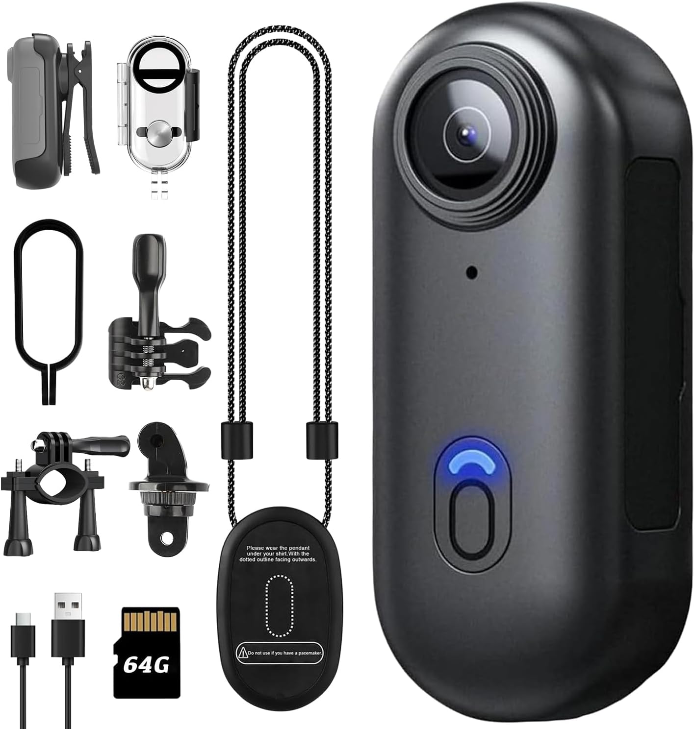 1080P Mini Thumb Action Camera, Portable Vlogging Camera, Wearable Small Body Camera, Hands-Free POV Video Recorder for Motorcycle, Bike, Work, Travel, Pet Walking (64GB Ultimate Kit, Black)