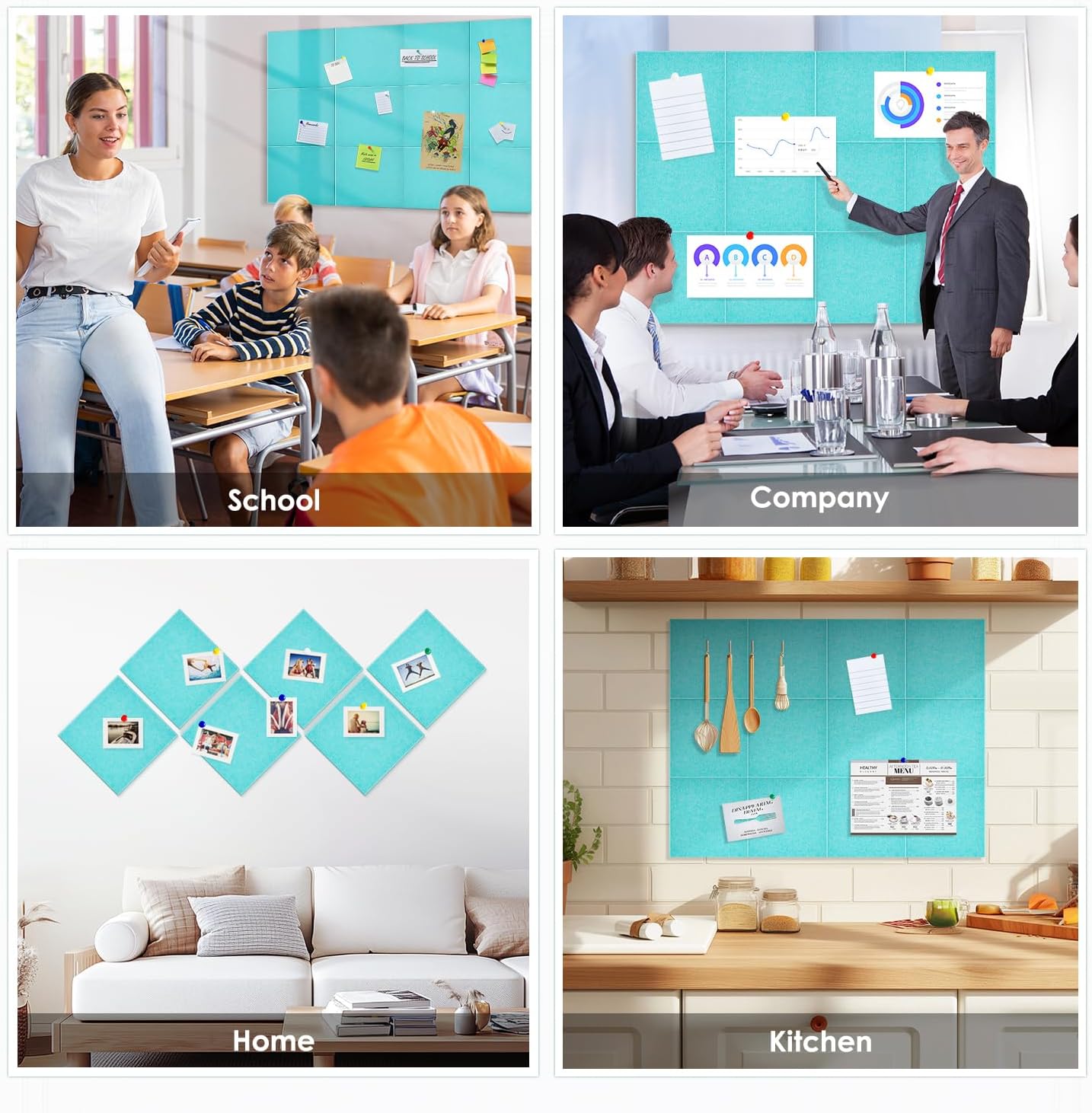 Large Cork Board for Walls 48"x36" |Cork Board Alternative| 12 Pack Felt Wall Tiles| Baby Blue Bulletin Board with Removable Adhesive | Cork Boards Pinboard for Office Home Classroom，Baby Blue
