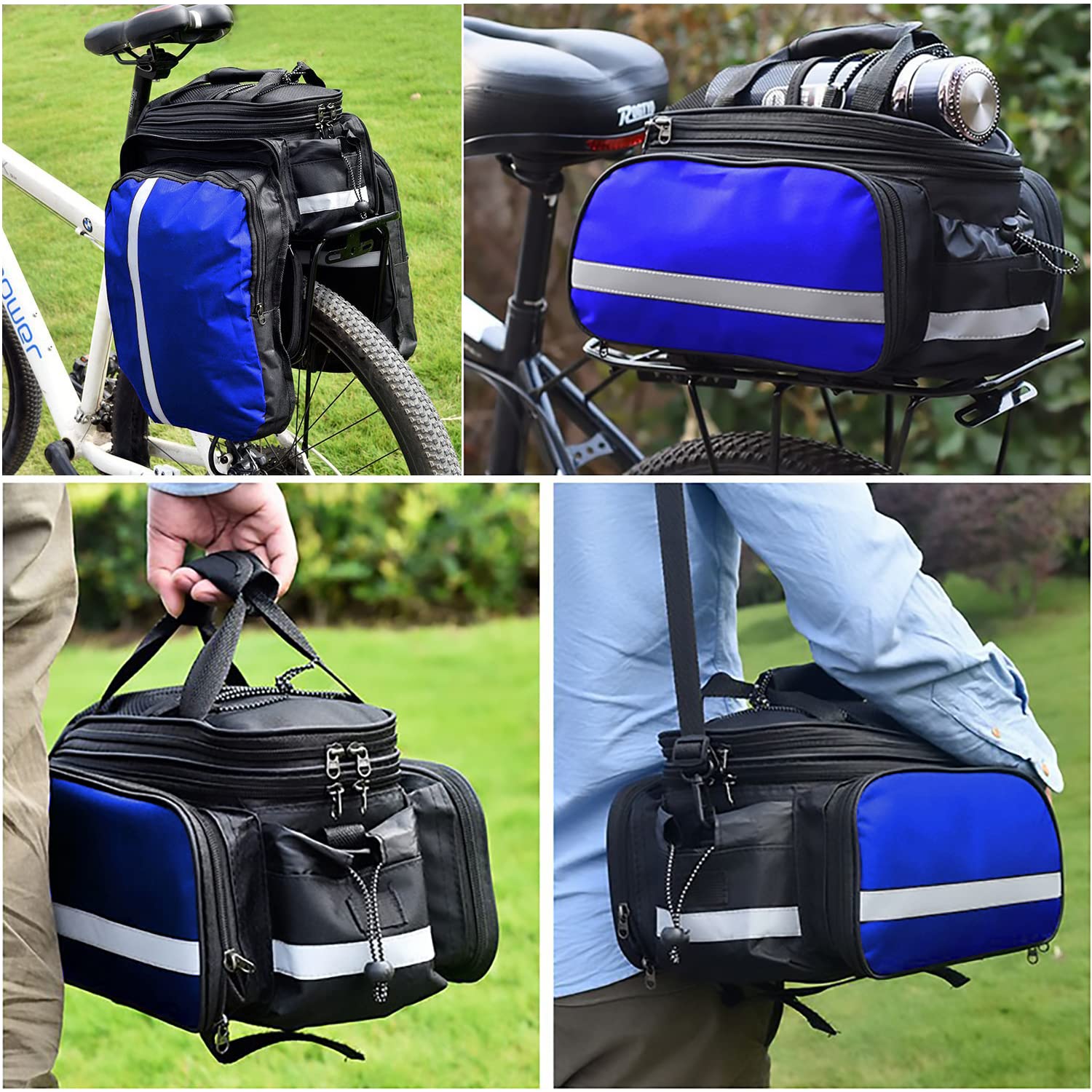 Taeku Borsa Posteriore Bici, Multifunzionale 27L Pacchetto Zaino Borsa da Bicicletta Borsa Posteriore Bicicletta con Striscia Riflettente per Ciclismo Viaggi Pendolari (Blu)