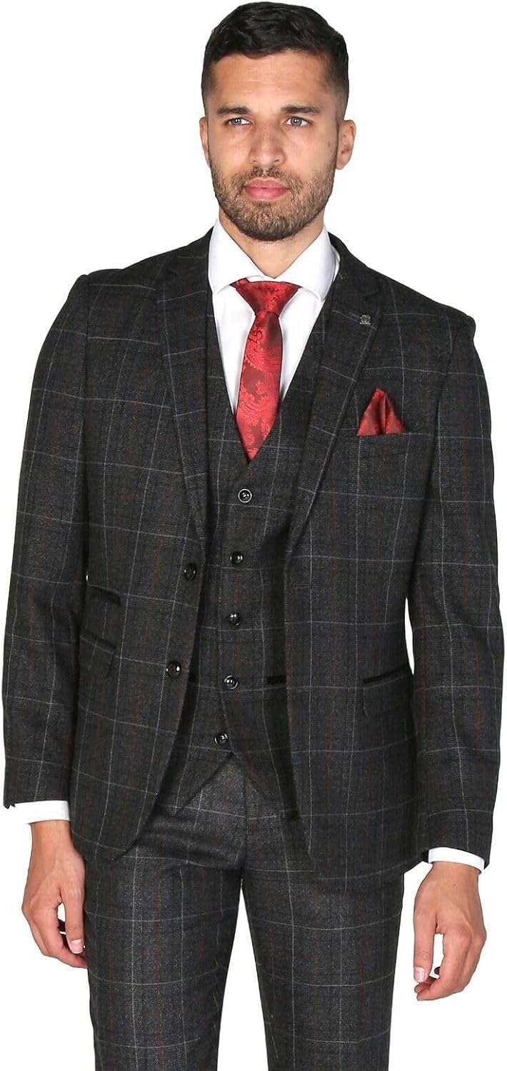 Men’s Windowpane Charcoal Gray Check Plaid Suit, 3 Piece Formal Set Sold Separately